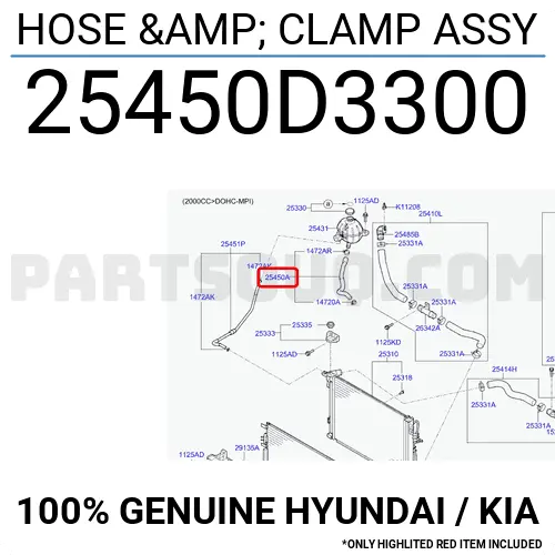 25450D3300 Mobis Tucson Benzin Radyatör Yedek Depo Hortumu 2015-20